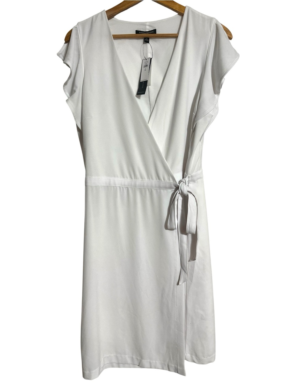 Banana Republic Factory Summer White Split Short Sleeve Wrap Dress NWT SZ 14 T - Picture 6 of 11